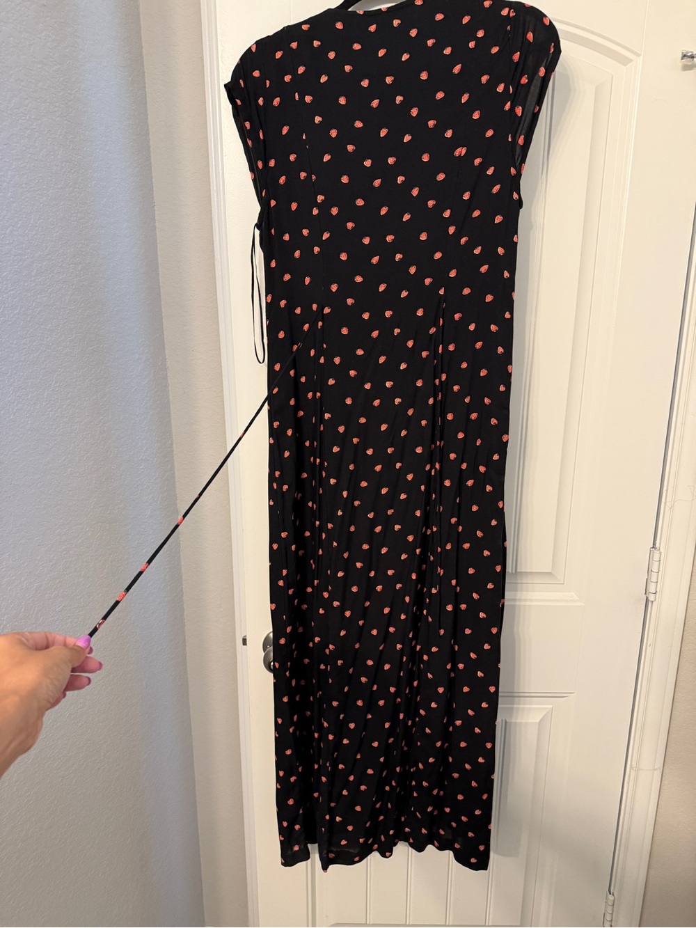 FREE PEOPLE ,Med, Black Dress with strawberries Women's Button-Front Maxi Dress - Picture 2 of 4